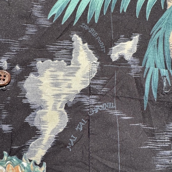 Tori Richard Shirt Mens XL Black Hawaiian Cocktail Palm Tree Aloha Camp Top - Picture 8 of 12